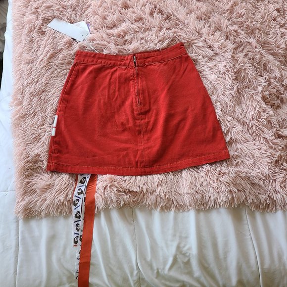 NWT Ledin Assymetrical Red A-line Mini Skirt Love Cinema Ribbon - Picture 2 of 14